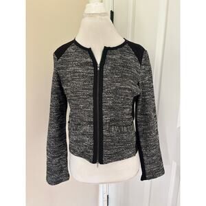 Eileen Fisher Small Tweedy Knitted Cotton Jacket w/Ponte Black Blazer